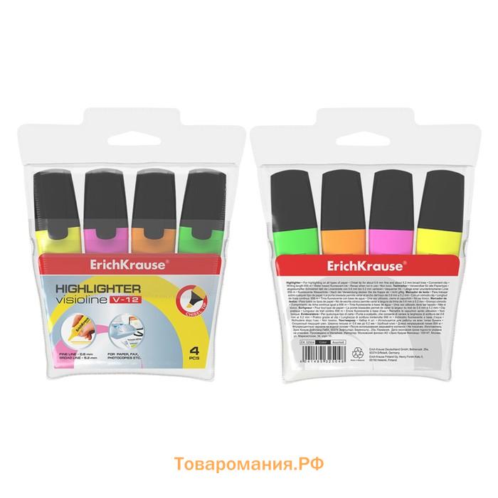 Набор маркеров текстовыделителей 4 цвета, 0.6-5.2 мм, ErichKrause V-12