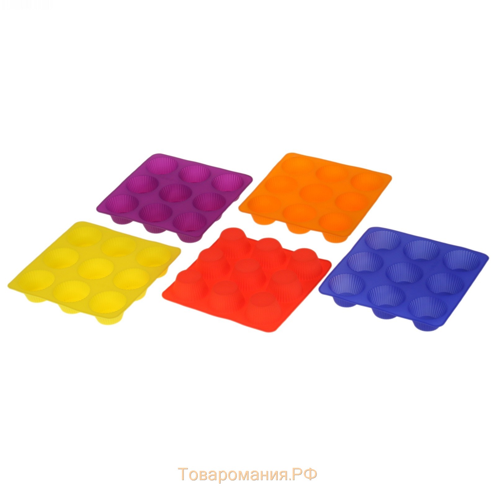 Форма для выпечки «Сладости. Круг реб», силикон, 27×22×3 см, 9 ячеек (6×6×3 см), цвет МИКС