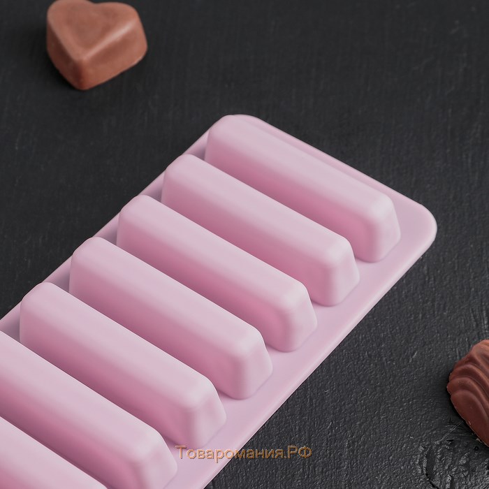 Форма для шоколада «Прямоугольник», силикон, 26×9,5 см, 10 ячеек (7,1×1,7 см), цвет коричневый