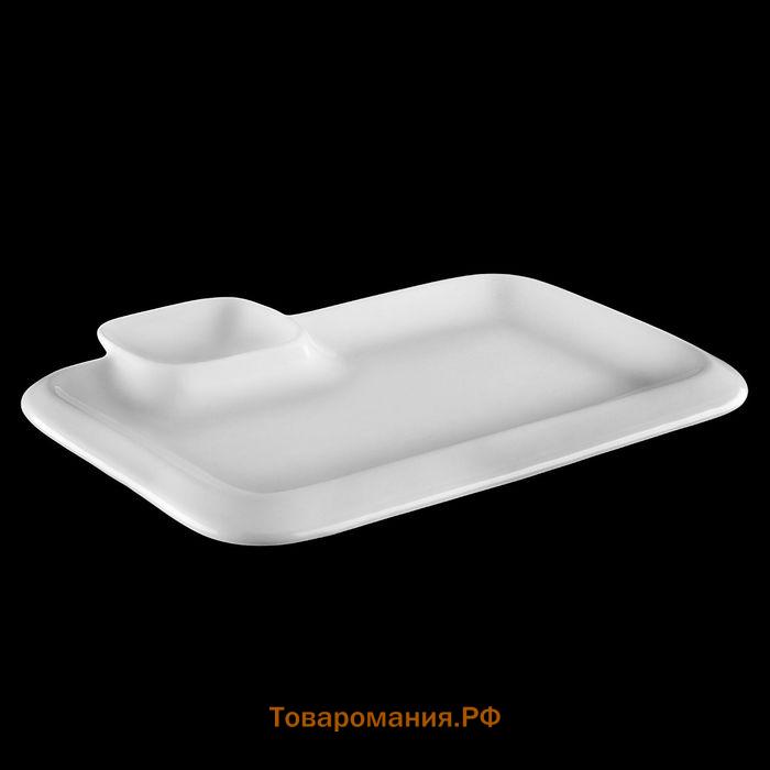 Блюдо фарфоровое прямоугольное с соусником Wilmax Teona, 20×12 см, белое