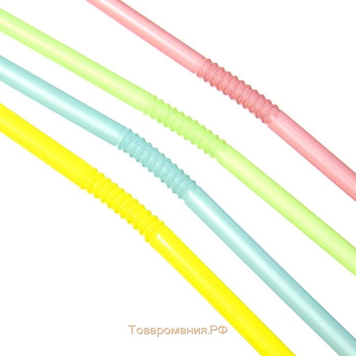 Трубочки одноразовые для напитков, 21 см, d=5 мм, 50 шт, флуоресцентные, с гофрой, цвет микс