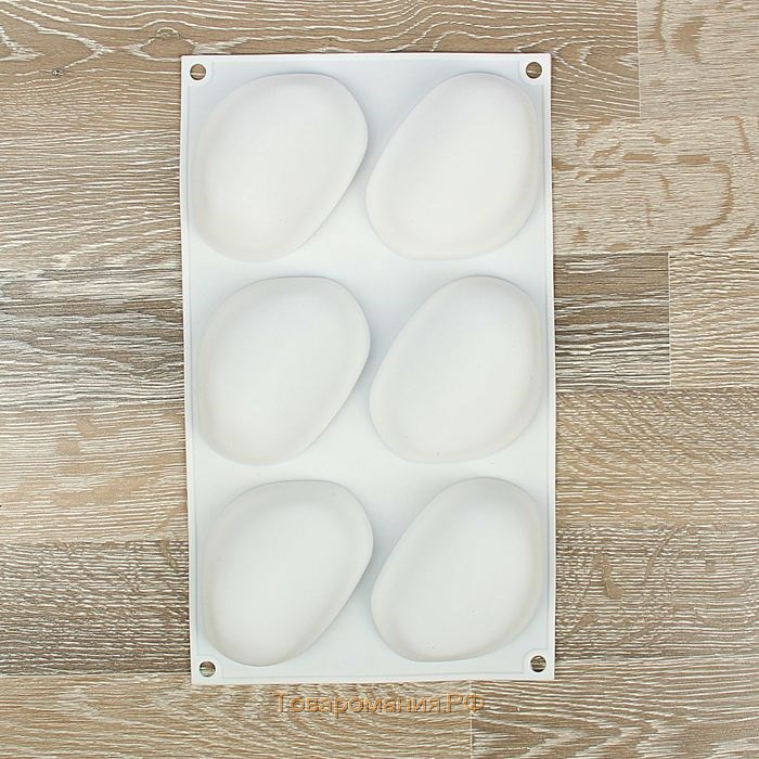 Форма для муссовых десертов и выпечки «Стоун», силикон, 30×18×3 см, 6 ячеек (9,5×7 см), цвет белый