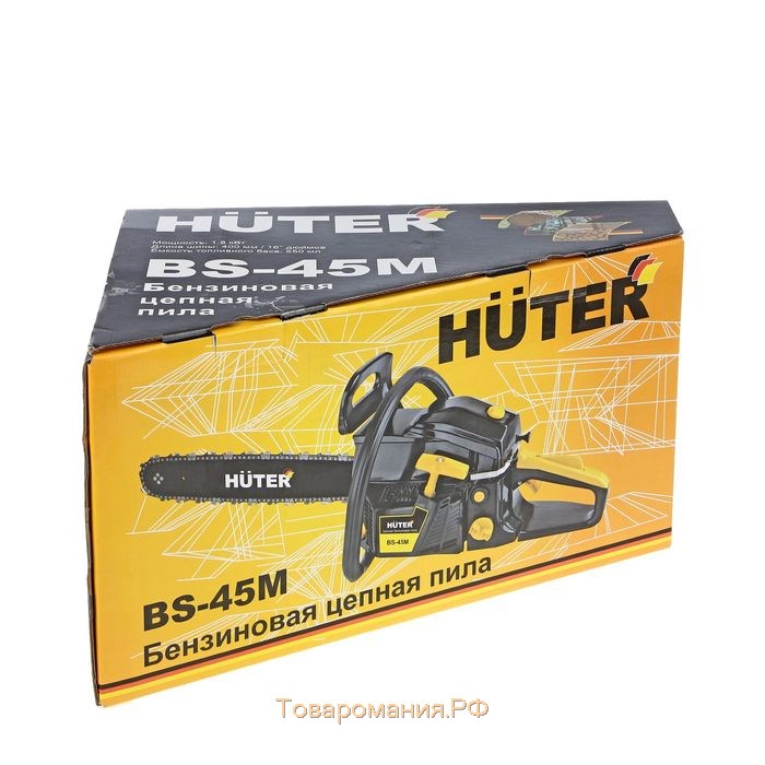 Бензопила HUTER BS-45М, 2300 Вт, 3.1 л.с., 16", шаг 3/8", паз 1.3 мм, 57 звеньев