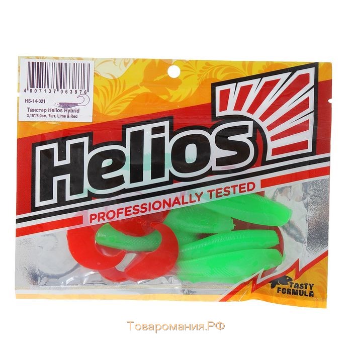 Твистер Helios Hybrid Lime & Red, 8 см, 7 шт. (HS-14-021)