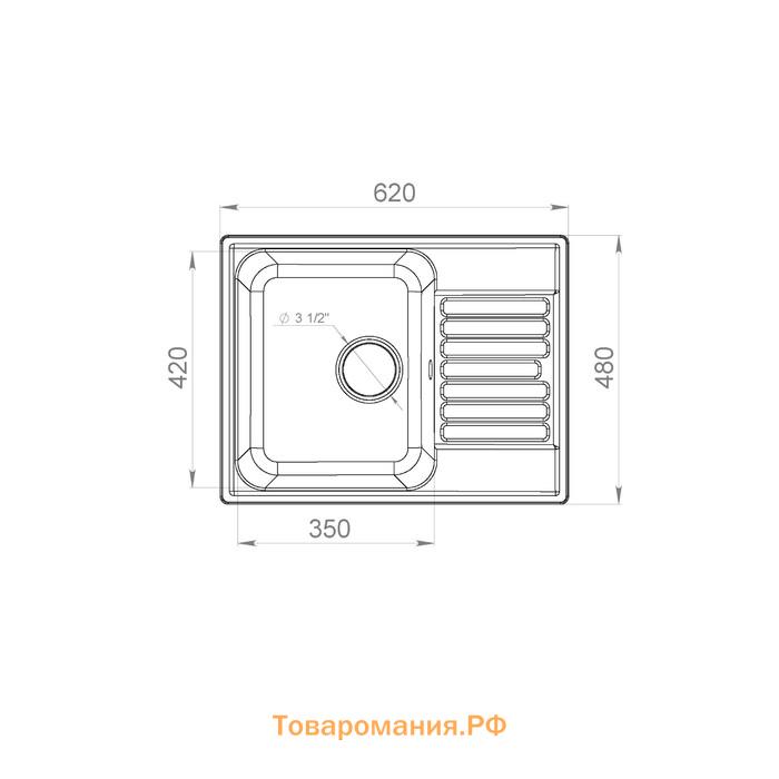 Мойка кухонная из камня Granfest ECO-13, 620х480 мм, цвет чёрный