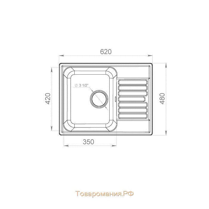 Мойка кухонная из камня Granfest ECO-13, 620х480 мм, цвет серый