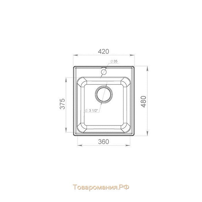 Мойка кухонная из камня Granfest ECO-17, 420 х 480 мм, цвет чёрный