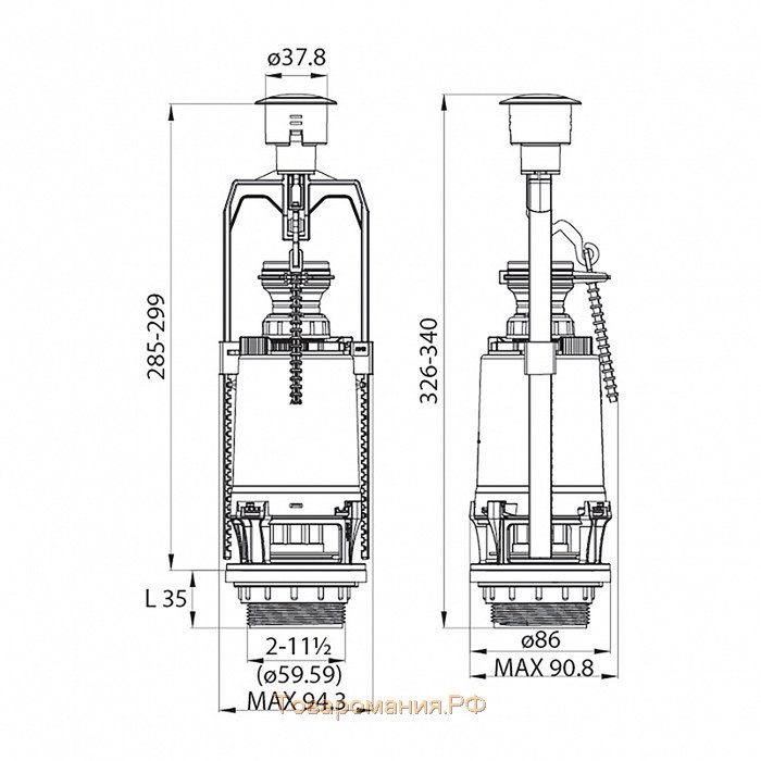 Арматура для унитаза IDDIS F012400-05, боковая подводка, один уровень слива