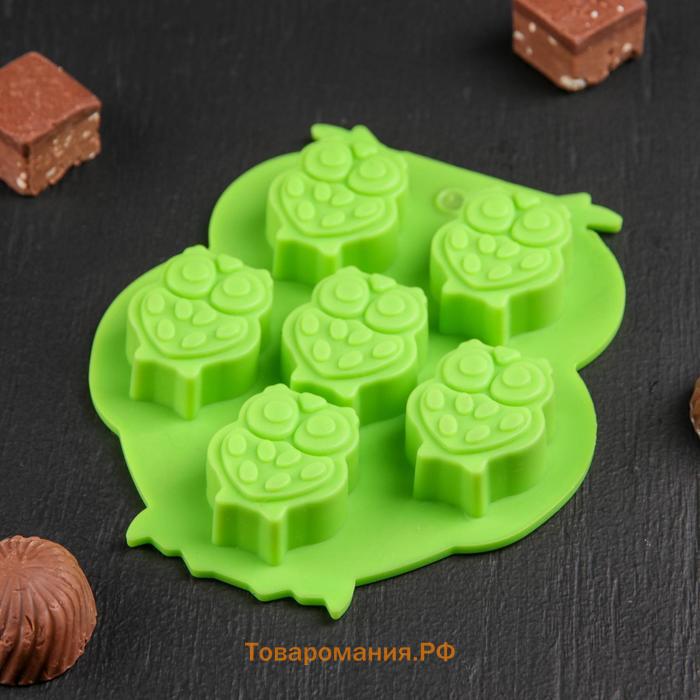 Форма для конфет и шоколада «Совы», силикон, 12,5×11 см, 6 ячеек (3,3×2,7×1,5 см), цвет МИКС