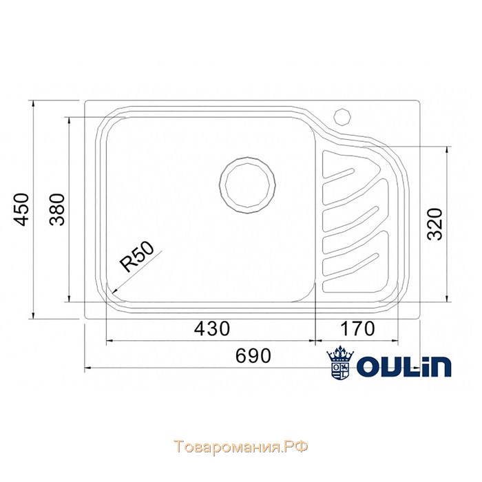 Мойка врезная из нержавеющей стали Oulin OL-327R, правая