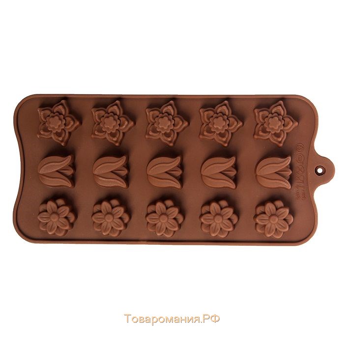 Форма для конфет и шоколада «Поляна», силикон, 20,5×10,5×1,5 см, 15 ячеек (2,3×2,3 см), цвет коричневый