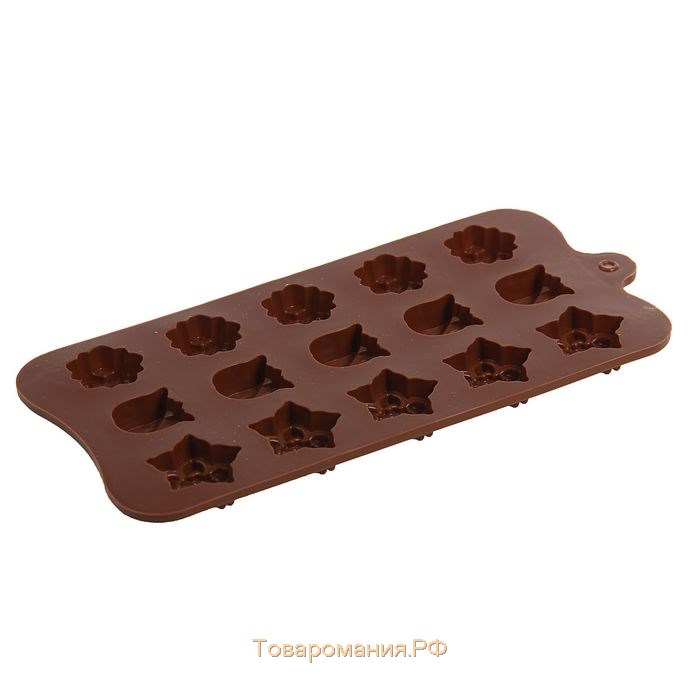 Форма для конфет и шоколада «Поляна», силикон, 20,5×10,5×1,5 см, 15 ячеек (2,3×2,3 см), цвет коричневый