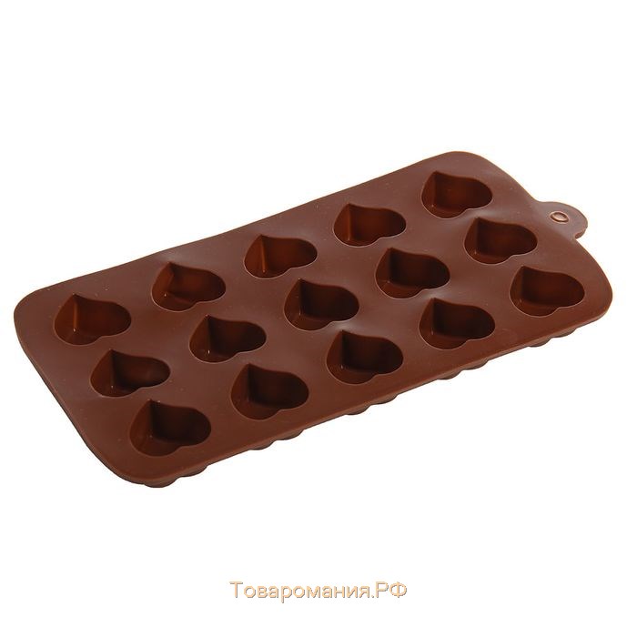 Форма для конфет и шоколада «Сердцеедка», силикон, 21,5×11×1,5 см, 15 ячеек, цвет коричневый