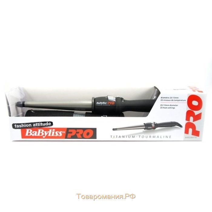 Плойка BaByliss BAB2280TTE, 65 Вт, конусная, титаново-турмалиновое покрытие, d=13-25 мм, 190°C, чёрн