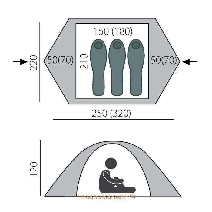 Палатка, серия Trekking Travel 3, зелёная, 3-местная