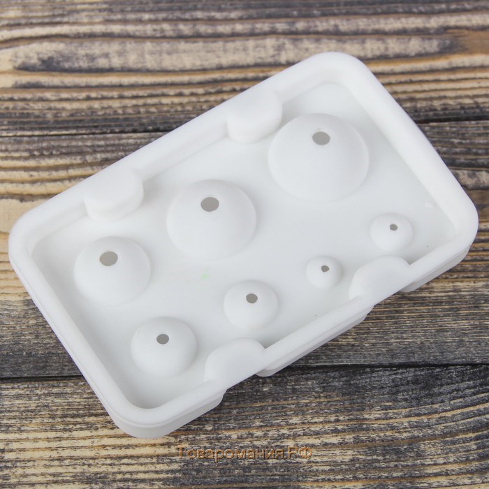 Форма для муссовых десертов и выпечки из 2 частей «Шарики», силикон, 13×8,5×3 см, 7 ячеек (d=1-3,5 см), цвет белый