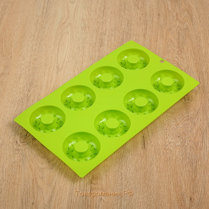 Форма для выпечки «Сладости.Пончики с кунжутом», силикон, 28,5×17 см, 8 ячеек (d=6,3 см), цвет МИКС