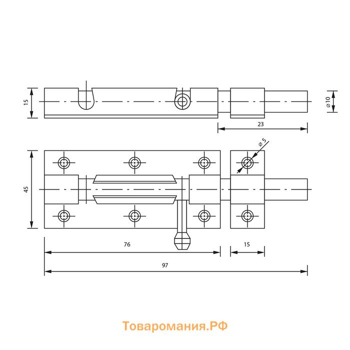 Задвижка дверная ЗД 005, 75 мм, оцинкованная