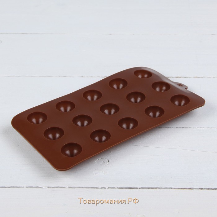 Форма для конфет и шоколада «Трюфель», силикон, 20,5×10,5 см, 15 ячеек (d=2,2 см), цвет коричневый
