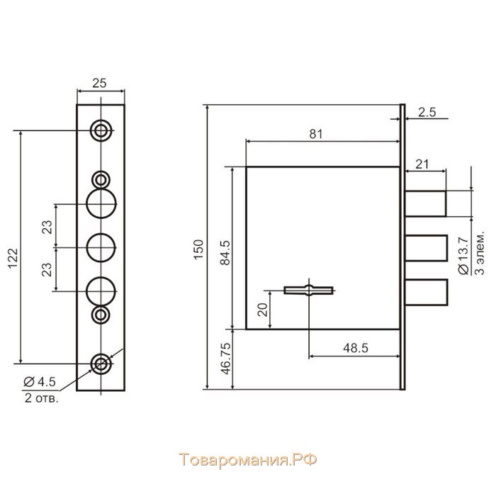 Замок врезной BORDER ЗВ 8-8Д/13 70900, б/ручки