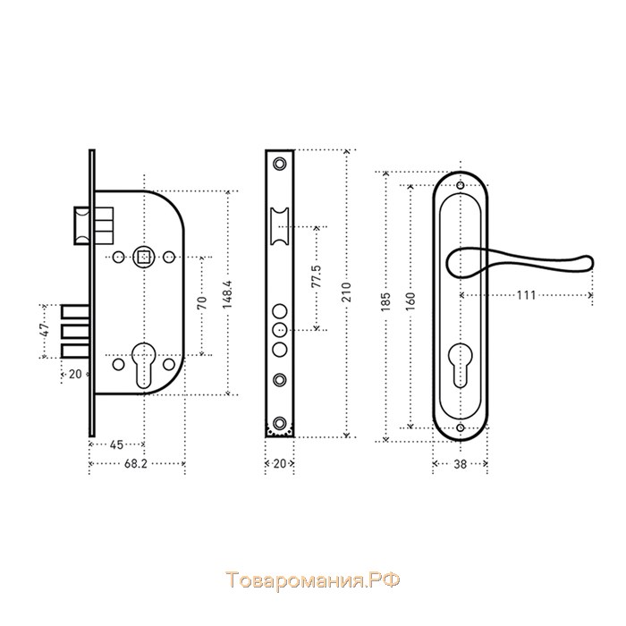 Замок врезной "АЛЛЮР" 132/3 CP, с ручкой, 4 ключа, цвет хром