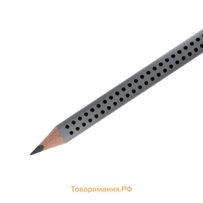 Карандаш чёрнографитный Faber-Castell Jumbo GRIP В трёхгранный корпус с массажными шашечками, серый