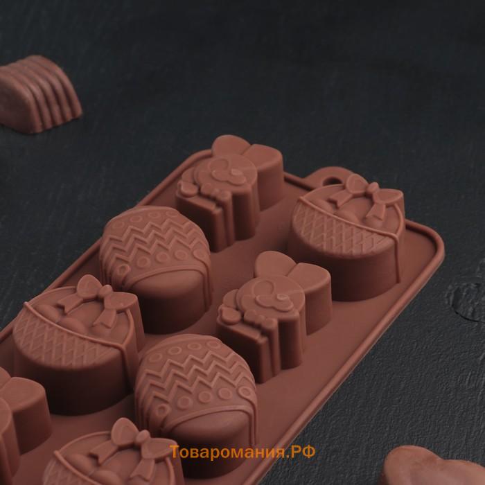 Форма для шоколада «Пасха», силикон, 20,7×10,6×3 см, 8 ячеек, цвет МИКС