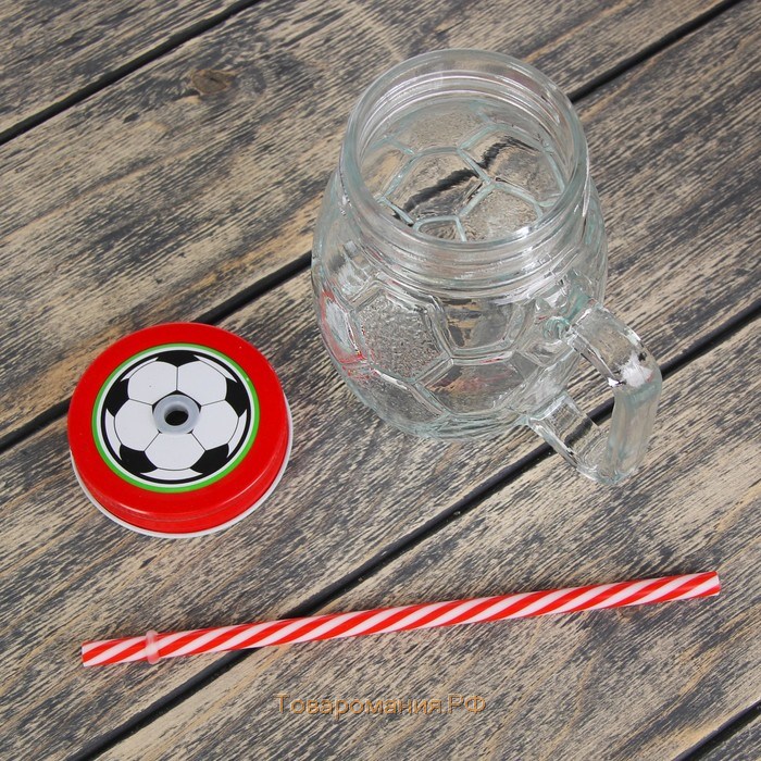 Кружка стеклянная с крышкой и трубочкой «Мяч», 500 мл, цвет МИКС