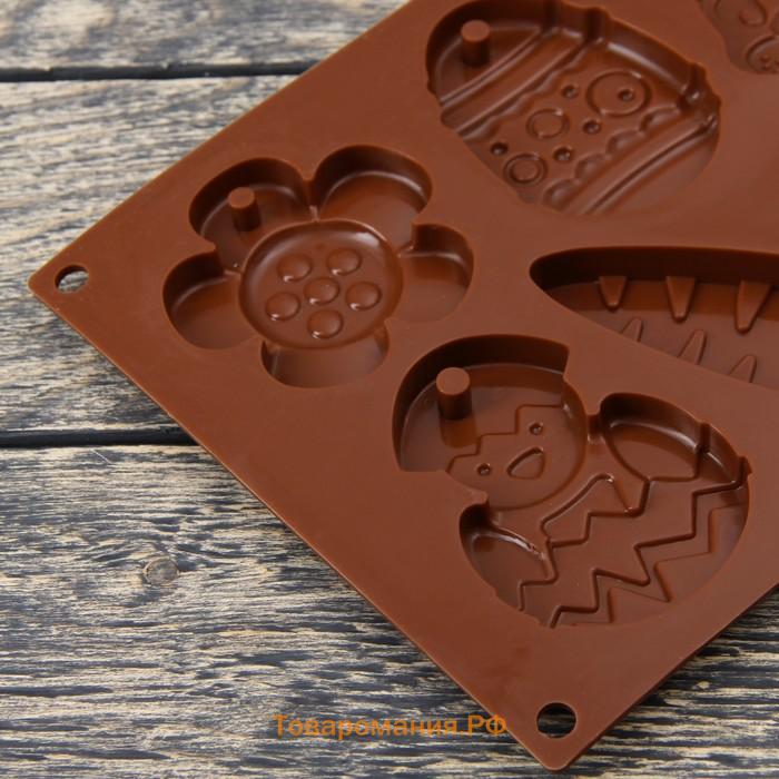 Форма для шоколада «Животные», силикон, 30×17×1 см, 8 ячеек (7,7×6 см), цвет МИКС