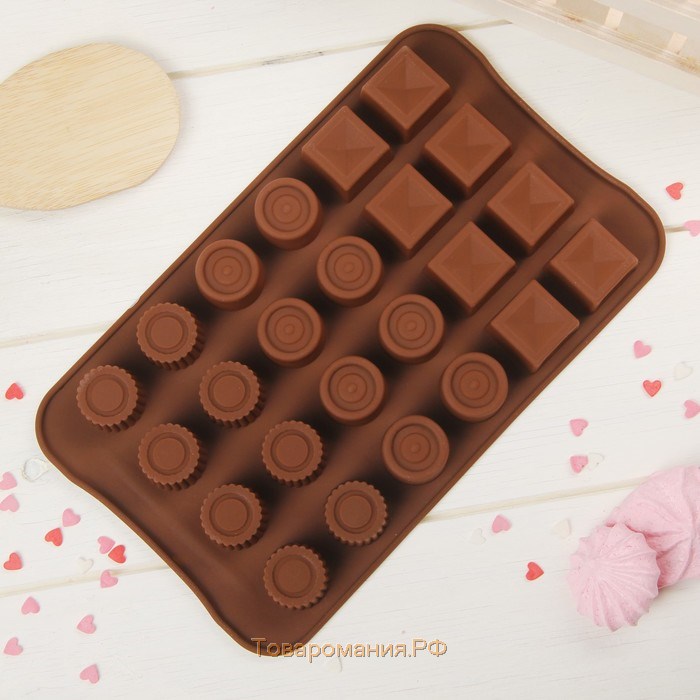 Форма для конфет и шоколада «Коробка конфет», силикон, 23,2×13,8×0,5 см, 24 ячейки, цвет коричневый
