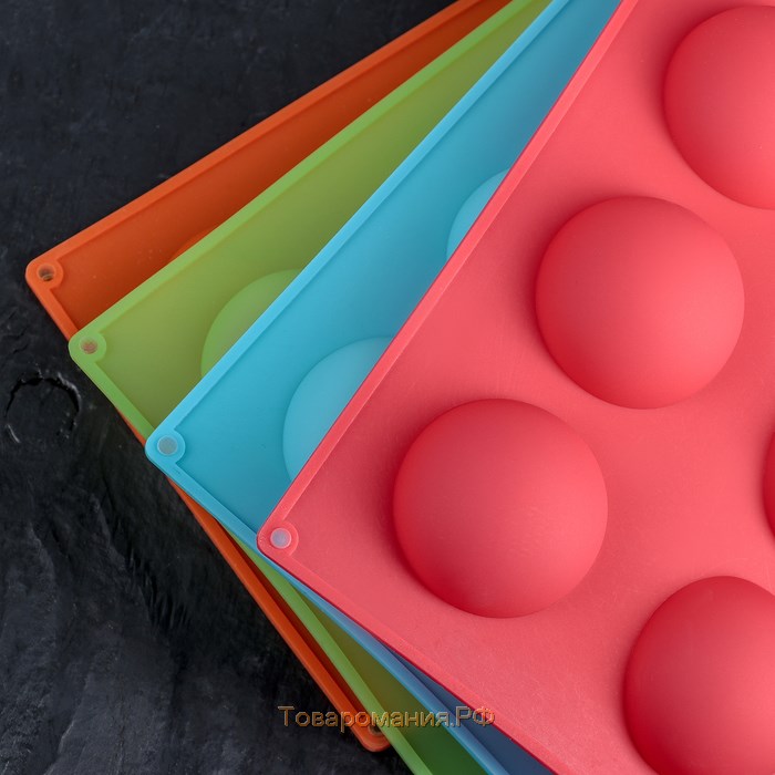 Форма для выпечки «Полусфера», силикон, 29×17 см, 8 ячеек (d=5,8 см), цвет МИКС