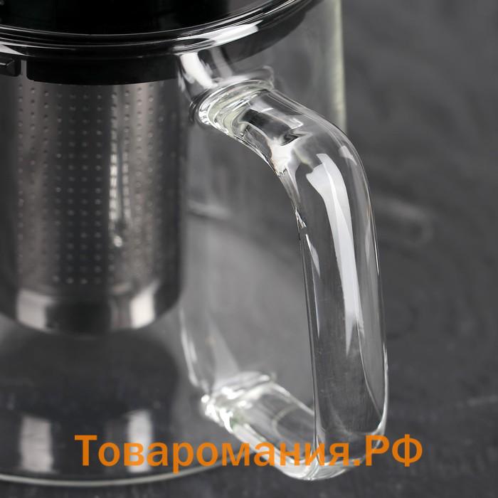 Чайник стеклянный заварочный «Локи», 1,4 л, с металлическим ситом, цвет чёрный