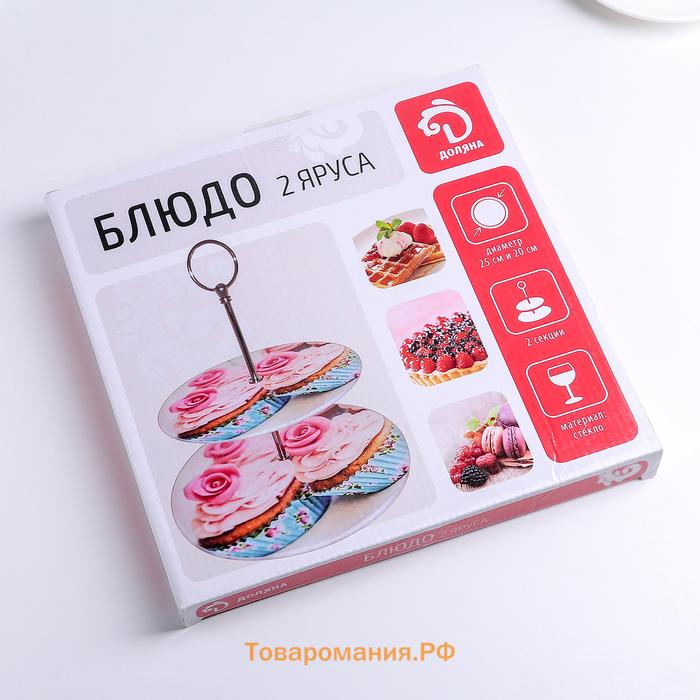 Этажерка-фруктовница круглая  «Сладости», 2 яруса, d=25/20 см, стекло, розовая