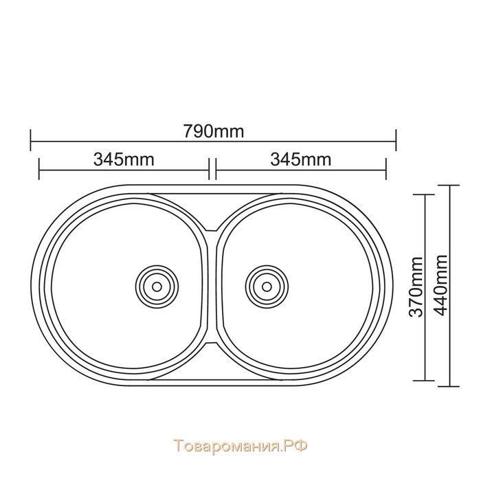 Мойка кухонная Accoona AB4479B, врезная, двойная, толщина 0.6 мм, 790х440х165 мм, глянец