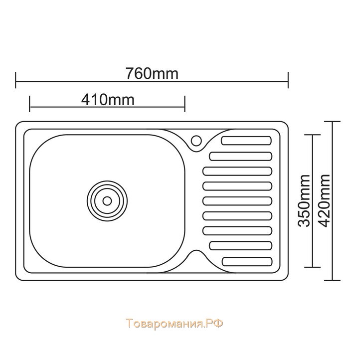 Мойка кухонная Accoona AB4276, врезная, толщина 0.6 мм, 760х420х165 мм, глянец