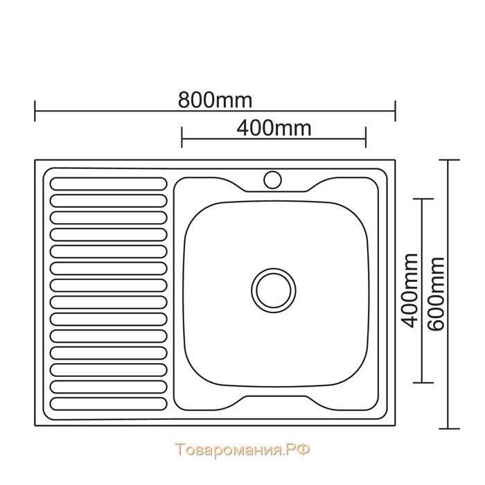 Мойка кухонная Accoona AC6080-R, накладная, правая, толщина 0.6 мм, 800х600х165 мм, декор