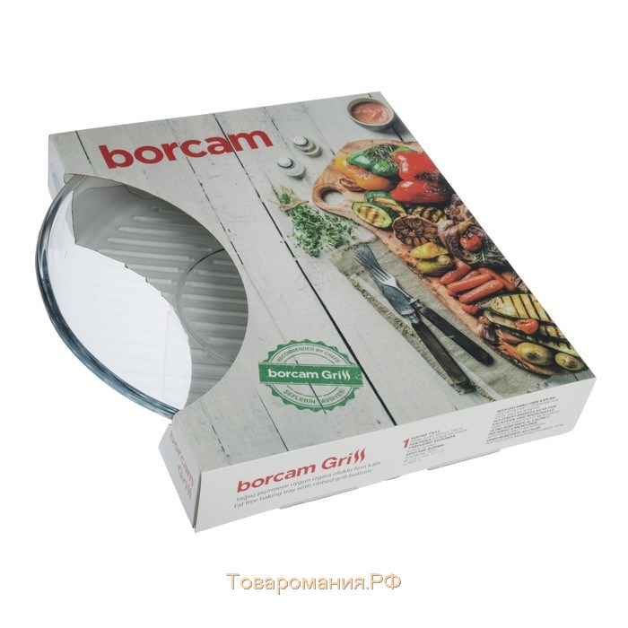 Форма круглая для запекания и выпечки из жаропрочного стекла Grill Borcam, d=32 см