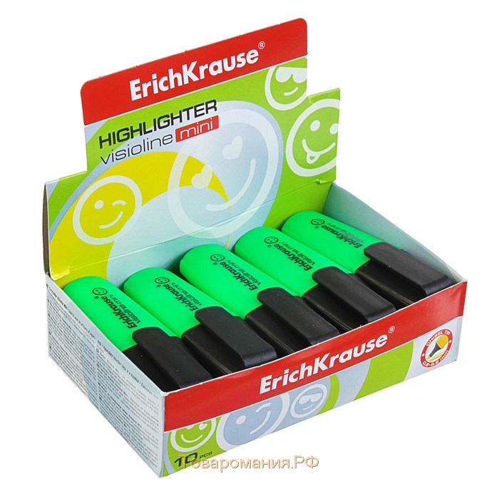 Маркер текстовыделитель ErichKrause Visioline Mini, 0.6-5.2 мм, флуоресцентные чернила на водной основе, зелёный