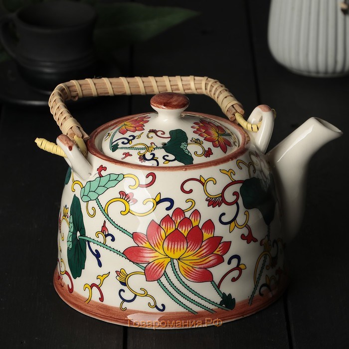 Чайник керамический заварочный с металлическим ситом «Лотос», 900 мл
