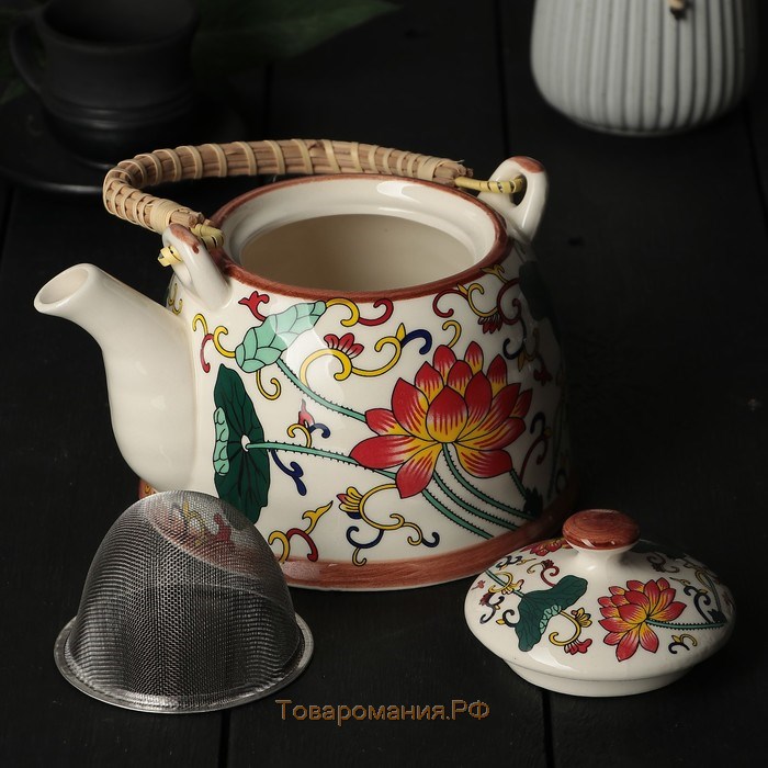 Чайник керамический заварочный с металлическим ситом «Лотос», 900 мл