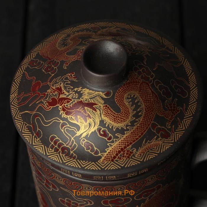Кружка керамическая с крышкой и ситом «Золотой дракон», 350 мл