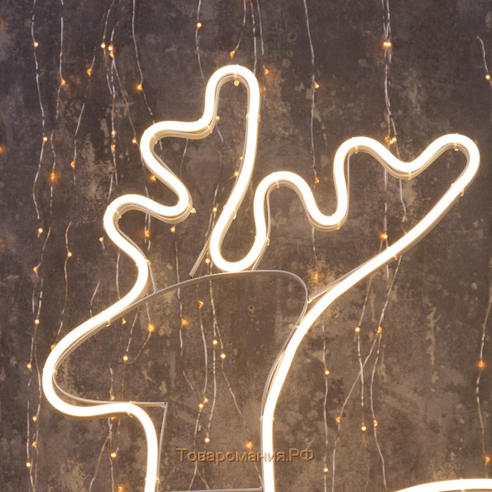Неоновая фигура «Олень», 90 × 50 см, 600 LED, 220 В, свечение тёплое белое