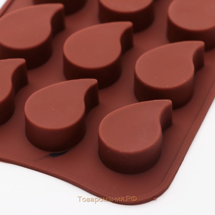 Форма для конфет и шоколада «Капелька», силикон, 21,5×10,4×1,3 см, 15 ячеек (2,3×3 см), цвет коричневый