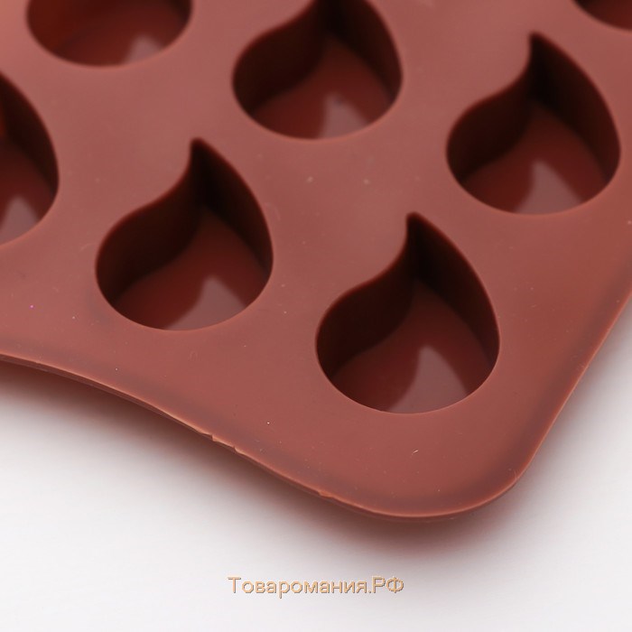 Форма для конфет и шоколада «Капелька», силикон, 21,5×10,4×1,3 см, 15 ячеек (2,3×3 см), цвет коричневый