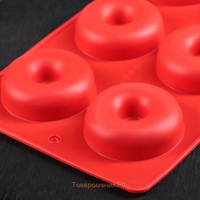 Форма для выпечки «Сладости.Пончики», силикон, 29×17 см, 6 ячеек, d=6,8 см, цвет МИКС