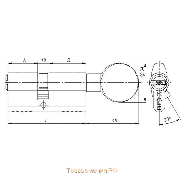 Цилиндровый механизм KALE 164 SM/62, 26х10х26 мм, с вертушкой, 5 ключей, цвет нкиель