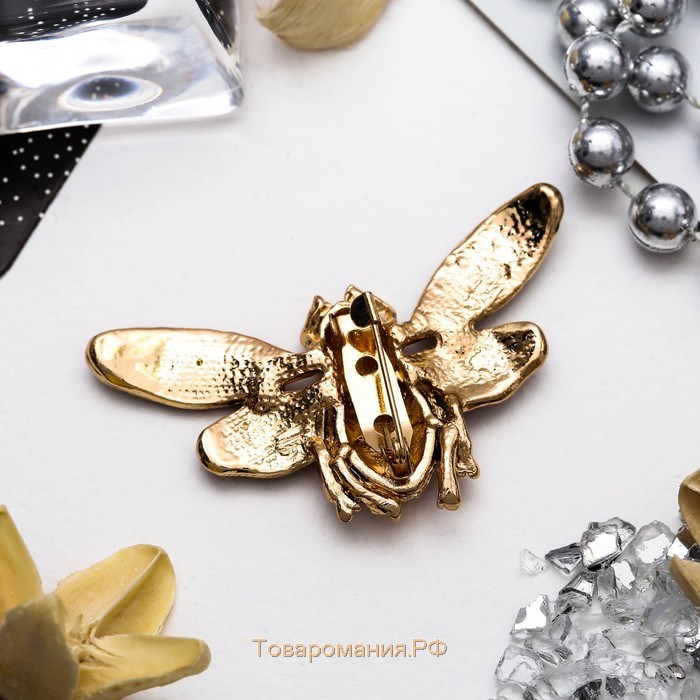 Брошь «Пчела» с ажурными крыльями, цвет чёрно-белый в золоте