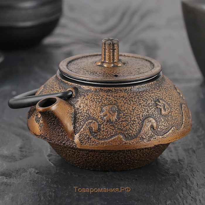Чайник чугунный «Волна. Этно», 300 мл, с ситом, цвет бронзовый
