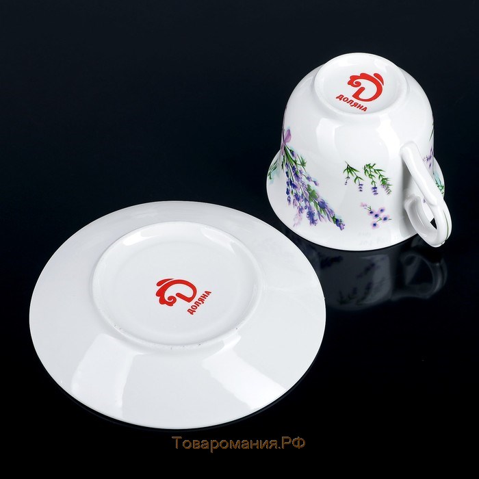 Чайная пара фарфоровая «Лаванда», 2 предмета: чашка 220 мл, блюдце d=14,1 см, цвет белый