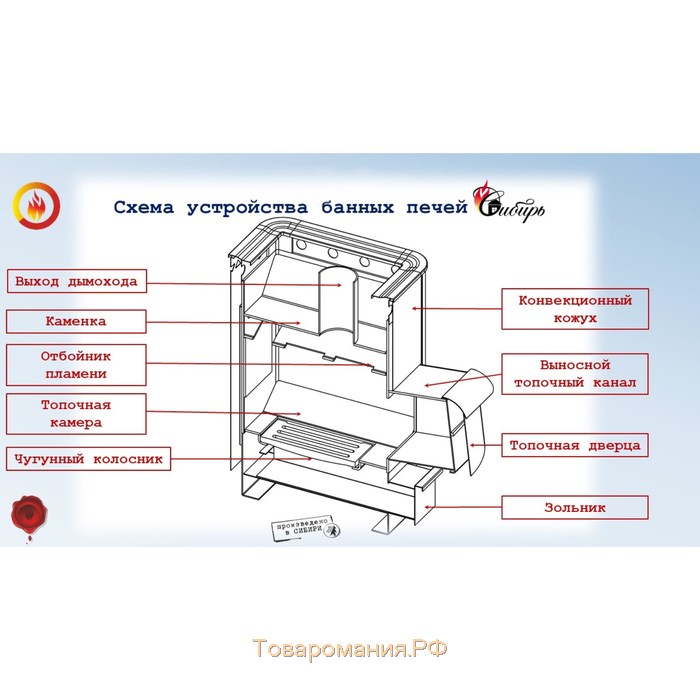 Печь банная «Сибирь», со встроенным баком 50 л